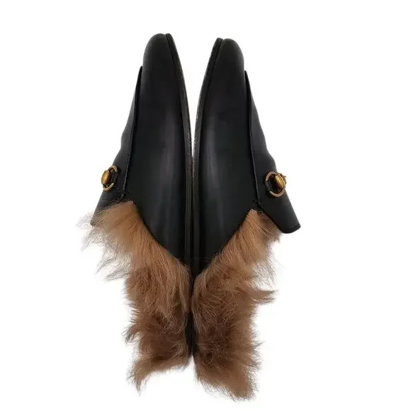 Gucci Princetown Horsebit Fur Lined Flat Mule Black Leather Size 37.5 US 7.5 - Picture 7 of 11